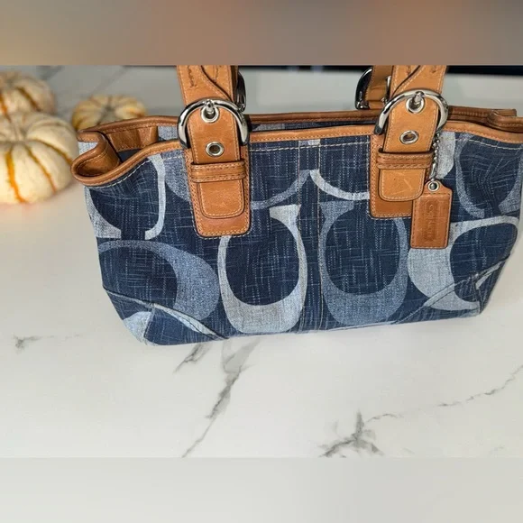 Coach Denim Signature Mini Tote Shoulder Bag #F12195 Rare Vintage - Picture 8 of 17
